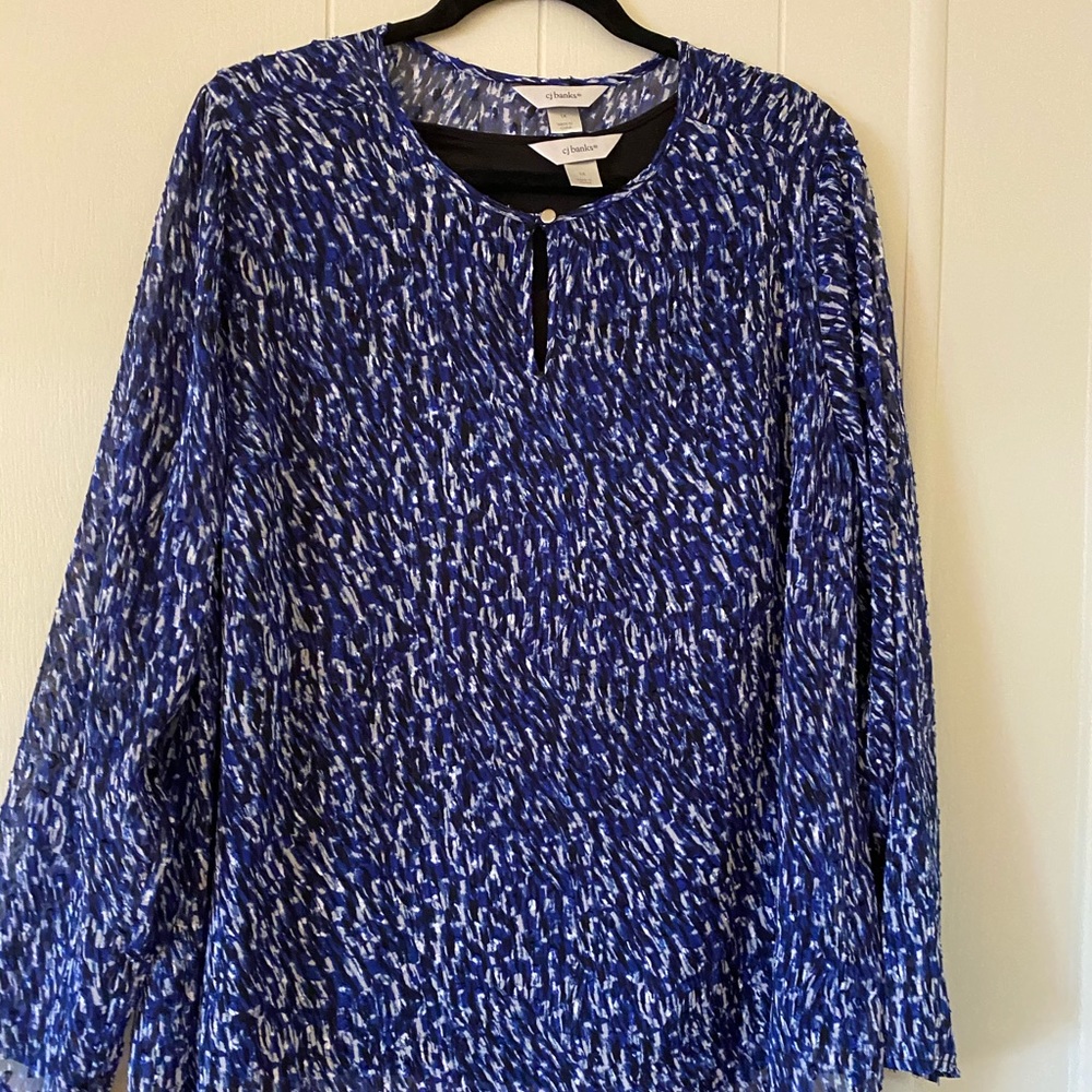 CJ Banks Chiffon over tank, long sleeved top.